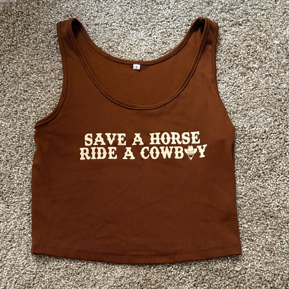 Brown Tank Top with Western Print